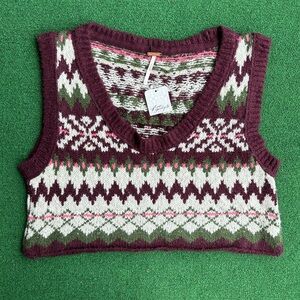Free People Lovestruck Fair Isle Knit Cropped Sweater Vest size small NWT